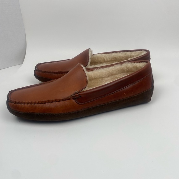 BROOKS BROTHERS Size 11 Men's Brown Leather Shearling LONE TREE Slipper - Picture 6 of 13